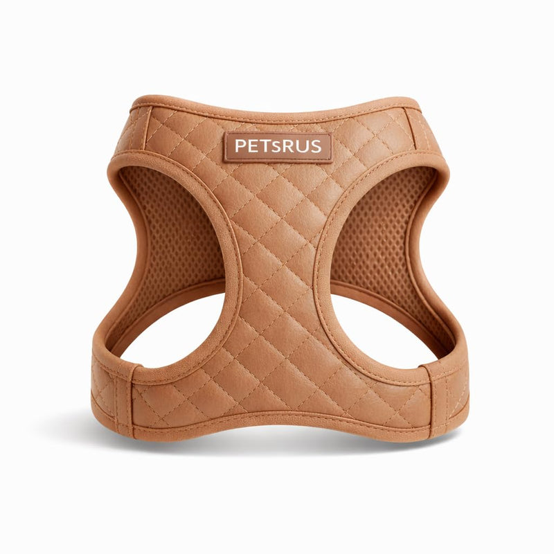 Step-in Dog Vest Harness Classic Quilted Design Vegan Leather Reflective Lightweight Breathable Mesh Soft White Taupe Brown Durable Stylish Pet Accessory (Tan Brown, Small) Tan Brown Small: Neck=9.4-11.4''/Chest=14.5-17'' - PawsPlanet Australia