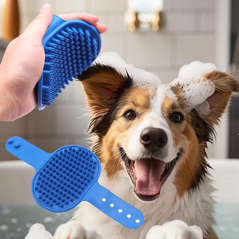 Silicone Dog Bath Brush, Soft Self Grooming Cat Brushes for Indoor Cats, Multi-Functional Wet & Dry Usage Pet Corner Scratcher for Bathing, Massage & Hair Cleaning, Blue*2PCS - PawsPlanet Australia