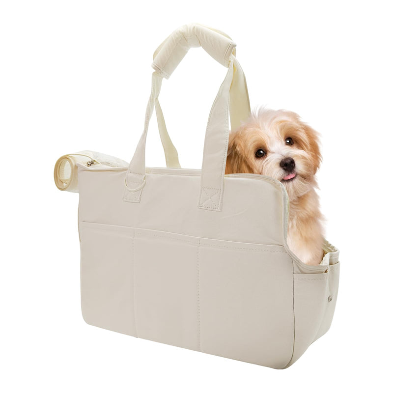 Dog Purse Carrier for Small Dogs Cats Puppies 17 lb Max, Breathable Mesh & Comfortable Strap, Dog Purse Carrier with 6 Pockets & Safety Leash Clip (Cream Color) - PawsPlanet Australia