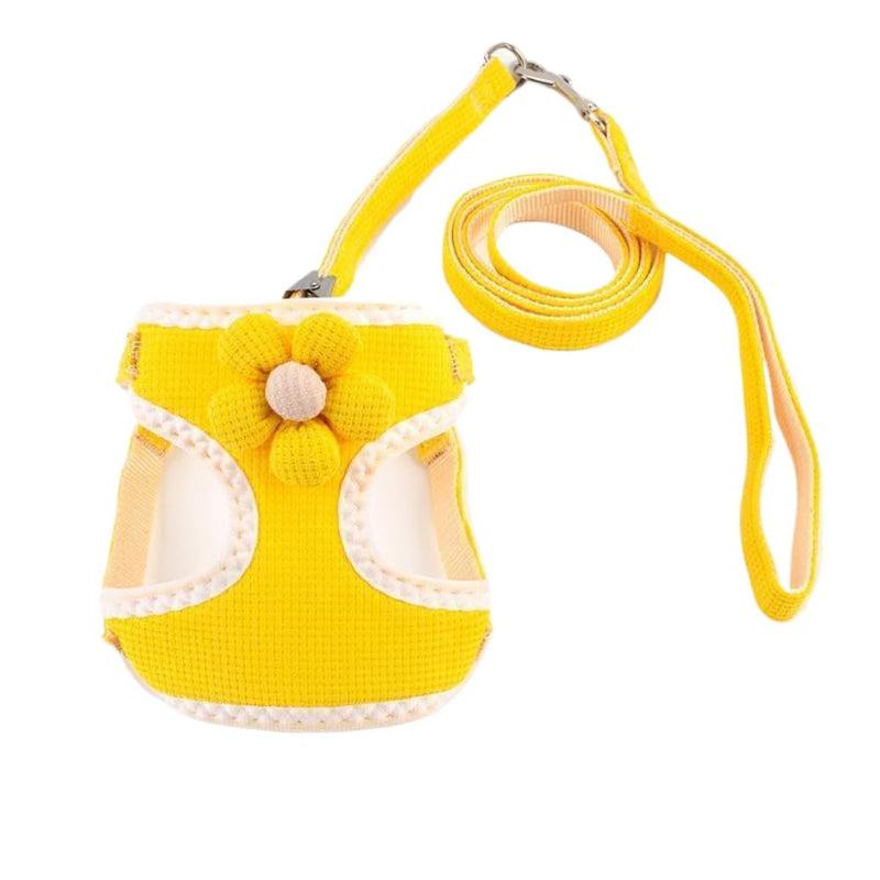 No-Pull Small Dog Harness with Leash Set, Cute Flower Vest, Escape-Proof & Breathable for Puppy Walking,Soft & Lightweight Pet Lead (Yellow, S fits 4-6lb) Yellow - PawsPlanet Australia