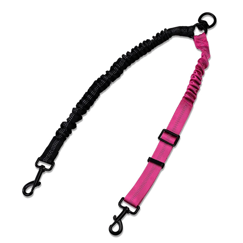 Double Dog Leash Coupler-360° Swivel, No Tangle Dual Walking Leash Attachment with Adjustable Strap & Reflective Shock Absorbing Bungee, Split Lead for Two Different Size Dogs - PawsPlanet Australia