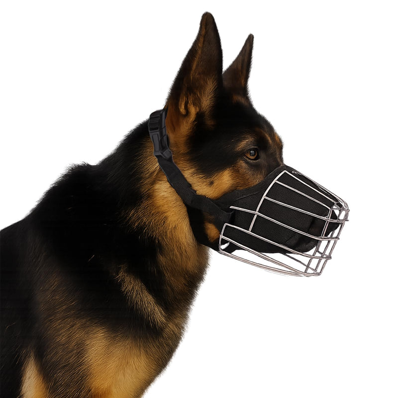 Dog Muzzle Metal Basket for Casaro, Labrador Retriever, Alaskan Malamute, Caucasian Shepherd, Saint Bernard, Bernese Mountain Adjustable Nylon Straps Secure Wire Mask for Biting Chewing Barking (L) L - PawsPlanet Australia