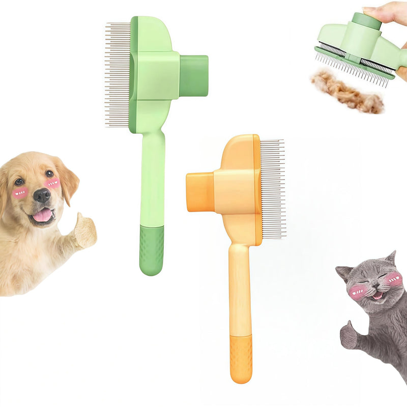Zen Brush for Cats & Dogs, Avatore Zenbrush Pet Comb, Self-Cleaning Grooming Brush, Stainless Steel Teeth for Shedding Hair Removal 2-pack (Green+Yellow) - PawsPlanet Australia