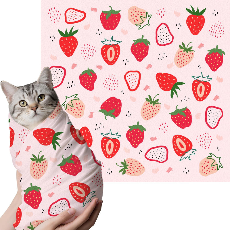 27.6"Cat Grooming Wrap, Self Adhesive Cat Wrap for Cutting Nails, Anti-Escape Cat Swaddle Wrap for Medicine Ear Cleaning, Strawberry Anti-Scratch Cats Burrito Restraint Blanket, Pet Tool (6-10 lbs) - PawsPlanet Australia