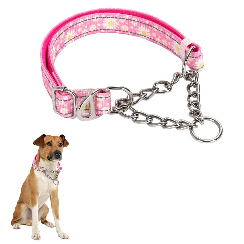 Chain Martingale Collar for Dogs，Stainless Steel No Pull Slip Cinch Choker Choke Collar Training Escape Proof Heavy Duty Dog Collar for Small Medium Large Pet Girl Female Dogs，Pink Flower M M(Neck12-17") Pink Daisy - PawsPlanet Australia