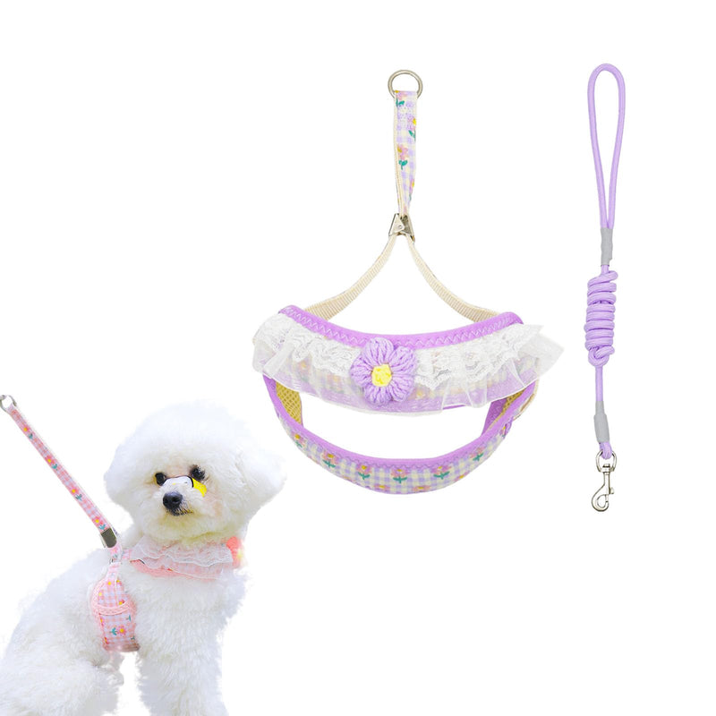 Cat Harness Collar and Leash Set, Sweet Lace Floral Kitten Collar, Escape Proof Puppy Chest Harness, Adjustable Cute Harness Leash Set for Cat Puppy Dog Outdoor Walking (Purple, S) Purple - PawsPlanet Australia