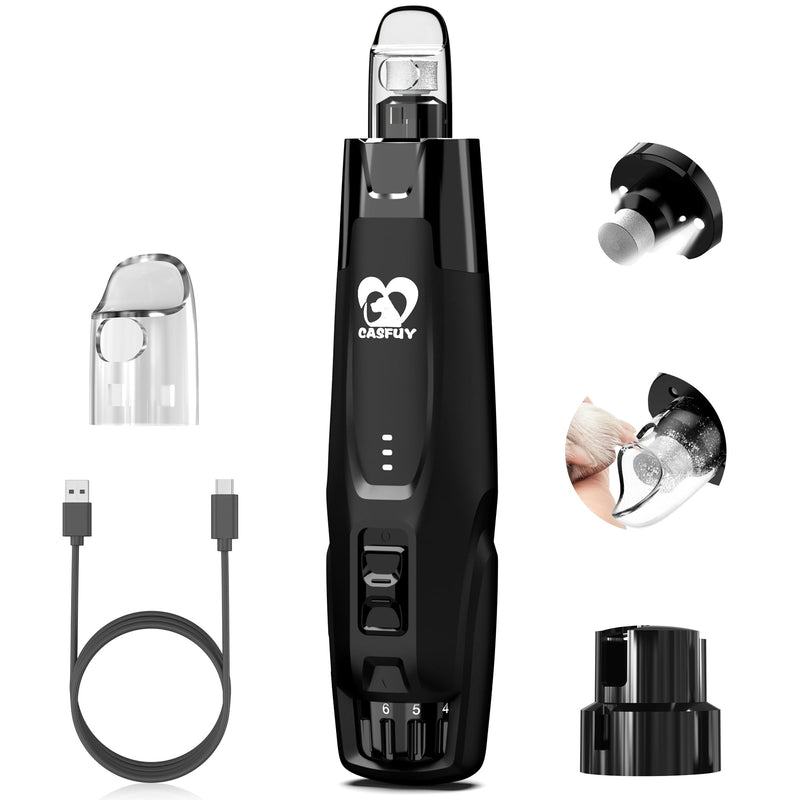 Casfuy New 6-Speed Dog Nail Grinder - 50% More Power Dog Nail Trimmers with 2 LED Lights Quiet 7h Running Time Electric Pet Nail Grinder File Toenail Grinder for Large Medium Small Dogs & Cats (Black) Black
