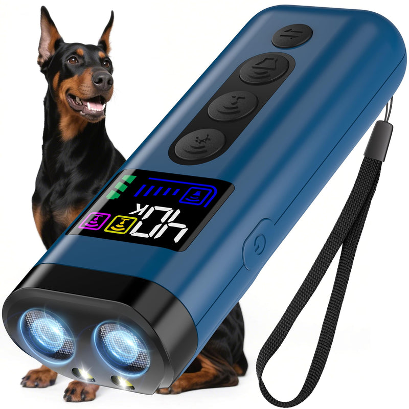 Dog Bark Deterrent Device – 65FT Range Anti Barking Device for Dogs, Stops Neighbor’s Dog Barking with 3 Ultrasonic Frequencies (25/30/40kHz) & 5 Sound Modes, for Indoor & Outdoor Training Blue