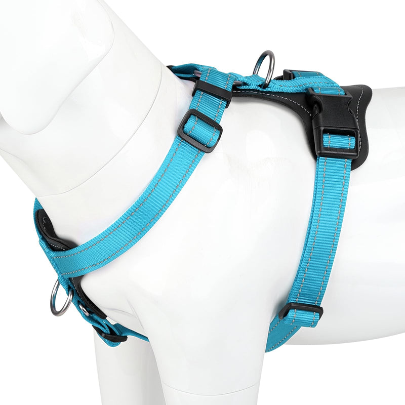 Plutus Pet Adjustable No Pull Dog Harness with Leather Accents, Heavy Duty Reflective Nylon Vest for Training, Hiking, Easy Walk Harness for Small, Medium, Large Dogs (Light Blue, XL) Light Blue - PawsPlanet Australia