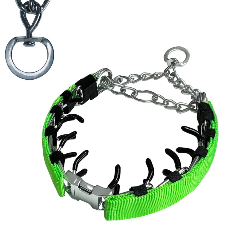 Prong Training Collar for Dogs, Rotating Ring Welding, Adjustable Dog Training Pinch Collar with Quick Release Buckle, for Small Medium Large Dogs Green M/L(17-23" Neck, 3.2mm)