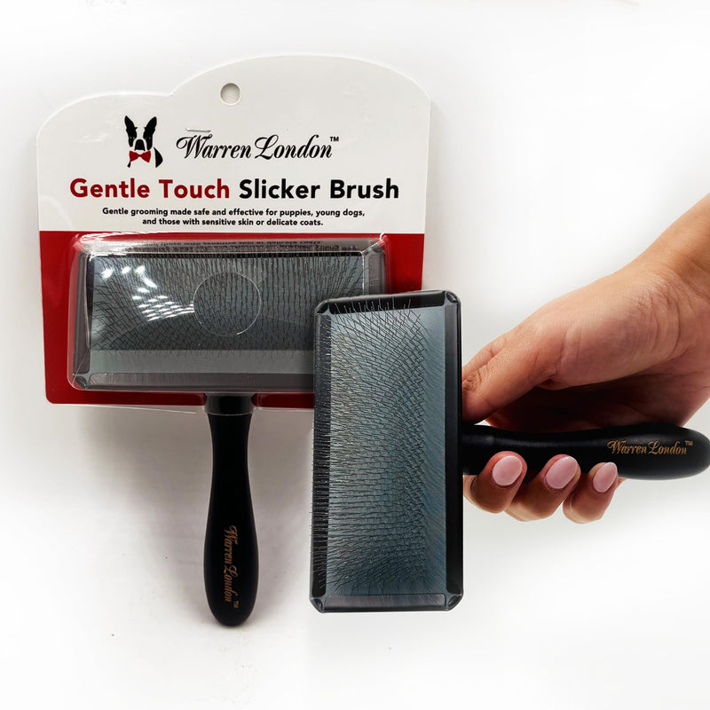 Warren London Gentle Touch Slicker Brush for Puppies & Small Dogs – 4" x 2" Soft Pin Grooming Brush – Tangle Remover for Sensitive Skin – Compact, Lightweight & Easy to Use Gentle Touch Puppy Brush Small - PawsPlanet Australia