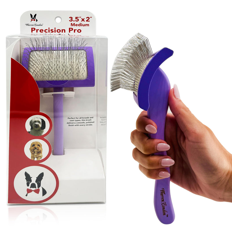 Warren London Precision Pro Slicker Brush for Dogs – 3.5" x 2" Medium Slicker Brush for Tangle-Free Grooming – Soft Pins for Medium & Long Coats – Ergonomic Handle – Professional Pet Grooming Tool Precision Pro Medium