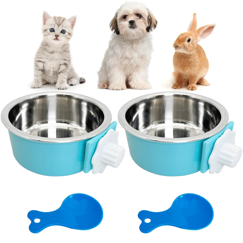 Hamiledyi Crate Dog Bowl Cat - Removable Stainless Steel Hanging No Spill Pet Bowl for Kennels Durable Detachable Design Fits Small Medium Dog Cages (2 Pcs, Blue - PawsPlanet Australia