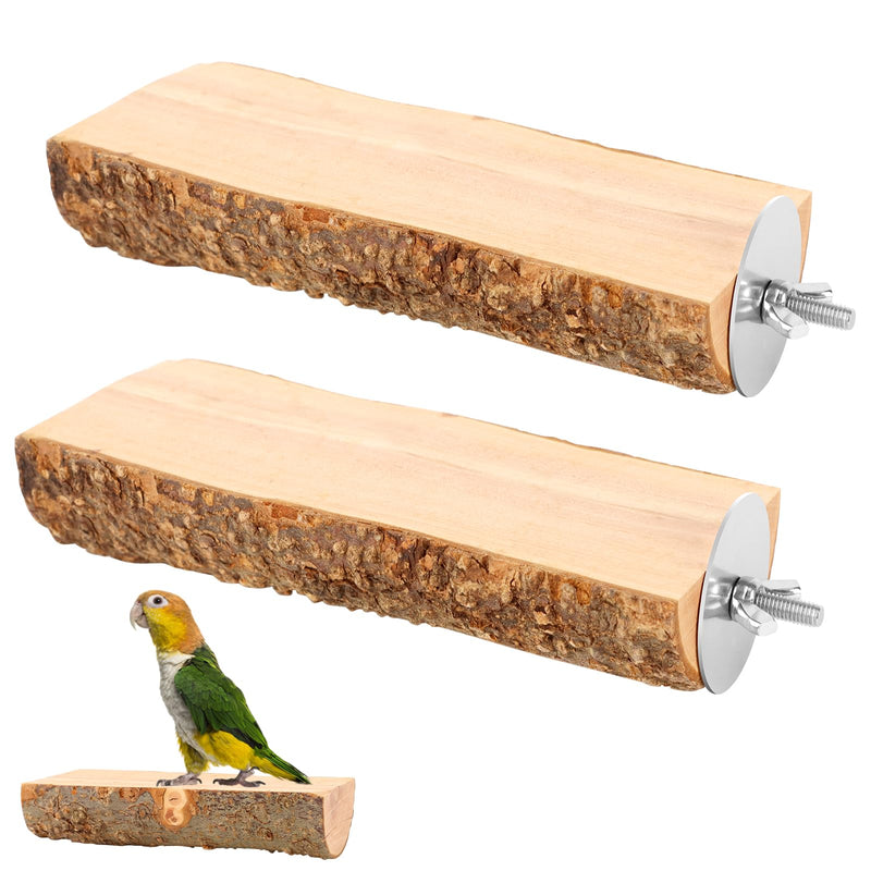 2PCS Natural Wood Bird Perch Platform for Cage - Parrot Perch Stand for Conures, Cockatiels, Budgies, Lovebirds, Parrotlets, Small Bird Cage Accessories & Wooden Perches for Small Parrots