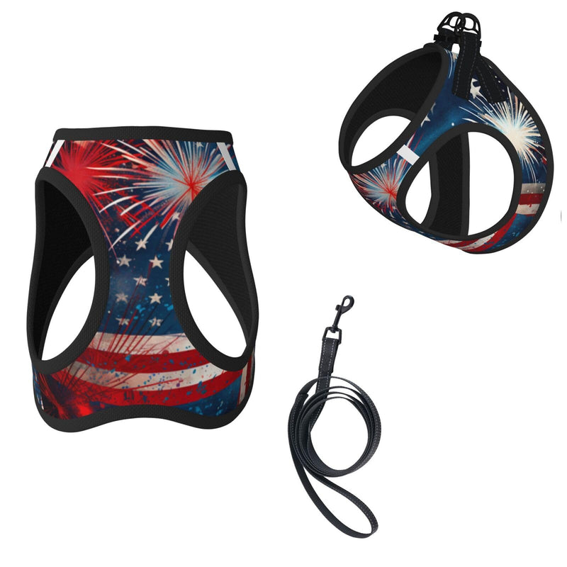 Fireworks Flag Reflective Dog Harness with Leash, Soft Vest Harness for Small Medium Large Dog Puppy Pets (Medium Size) Fireworks Flag - PawsPlanet Australia