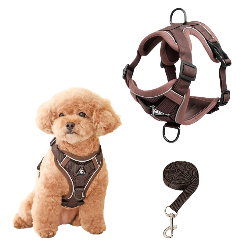 SOLMOONY Small Dog Harness,Soft Mesh Puppy Harness and Leash Set,No Escape Cat Harnesses for Training Walking,Reflective Adjustable Puppy Vest for Small Medium Dogs, Cats (Brown, S) Brown - PawsPlanet Australia