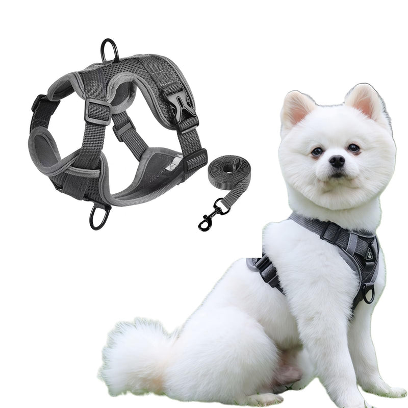 SOLMOONY Small Dog Harness,Soft Mesh Puppy Harness and Leash Set,No Escape Cat Harnesses for Training Walking,Reflective Adjustable Puppy Vest for Small Medium Dogs, Cats (Grey, M) Grey - PawsPlanet Australia