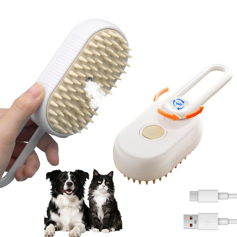 4-in-1 Multi-Functional Pet Hair Removal Tool - Steam Deshedding Brush with Shedding, Cleaning, Massage & Combing Features, Dog Brush for Shedding and Cat Brushes for Indoor Cats with Shedding - White - PawsPlanet Australia