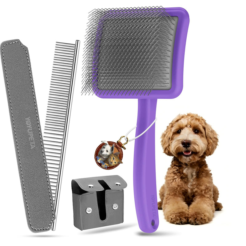 Large Slicker Brush for Dogs,Doodle Brush for Poodles, Goldendoodles, Labradoodle, Extra Long Pins for Detangling Matted Fur & Removing Tangle, Dog Grooming Kit with Wooden Handle. Purple - PawsPlanet Australia
