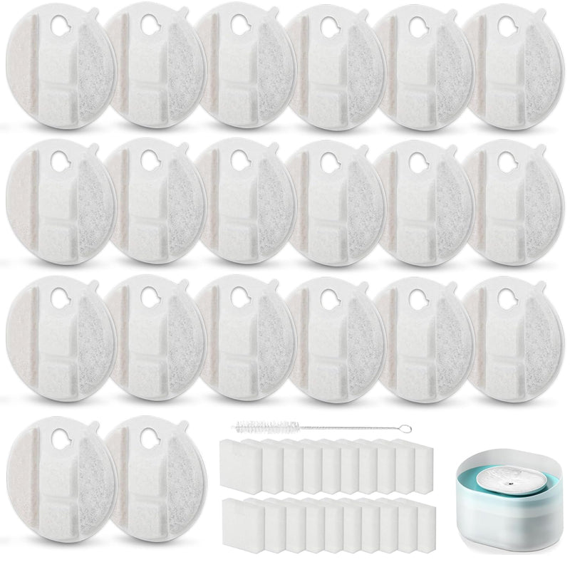 20 Pack Dog Water Fountain Replacement Filters for Petlibro Capsule Dog Fountain PLWF008,Pet Water Fountain Filter with Replacement Pre-Filter Pump Sponges with 1 Hard Brush. 20