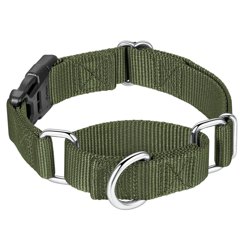 Mikivery Martingale Collar for Dogs Nylon Dog Collar with Quick Release Buckle Adjustable Training No Slip Dog Collars(Medium, Military Green) Medium - PawsPlanet Australia