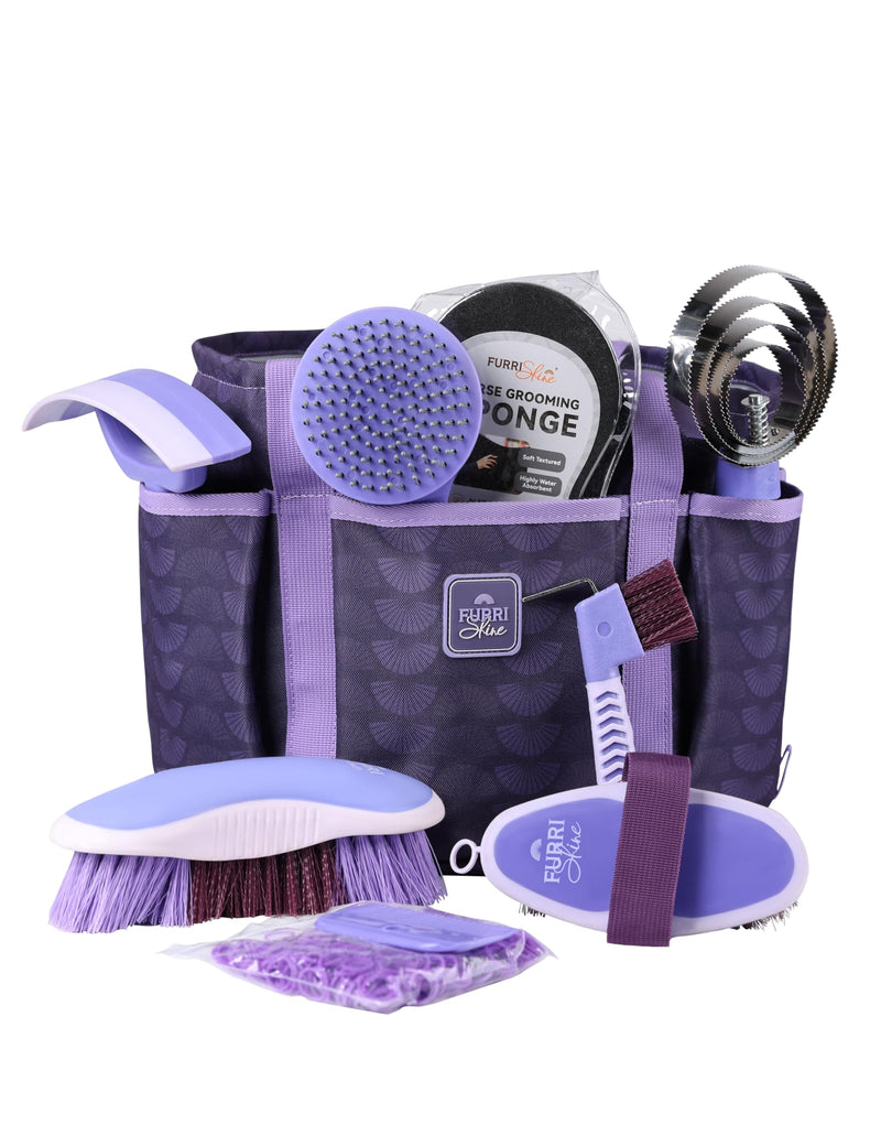 9PCS Horse Grooming Kit Curry Comb Sweat Scraper Horse Bathing Supplies Grooming Tools with Storage Bag Sugar Taro - PawsPlanet Australia