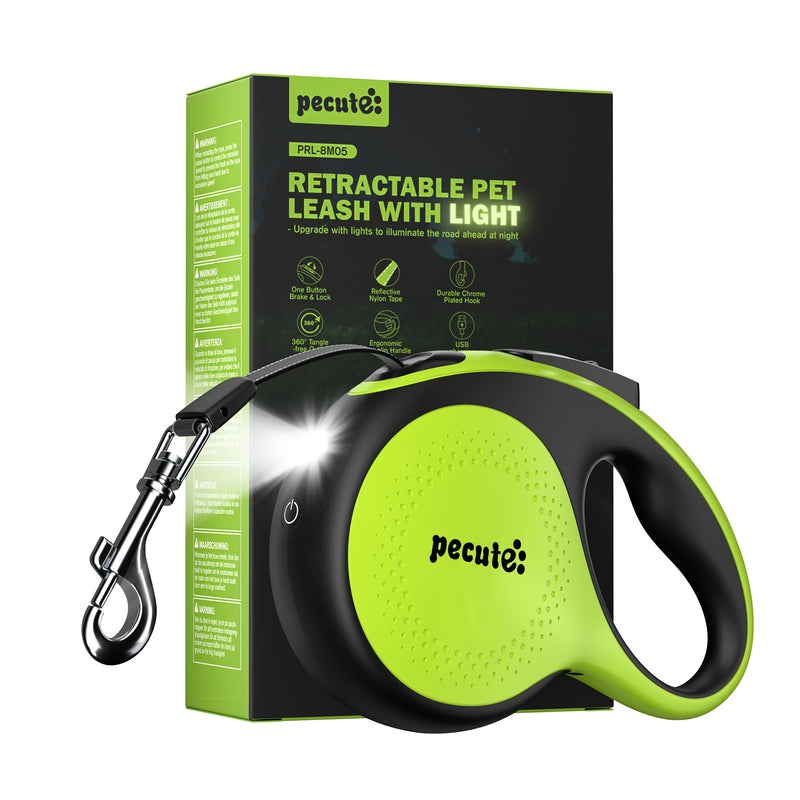 Retractable Dog Leash with Flashlight, 26ft Heavy Duty Retractable Pet Leash with Light, One-Button Control, Anti-Twist Protection, Reflective Leashes for Medium Large Pets Dogs Up to 110 lbs Green with LED light Large-26ft - PawsPlanet Australia