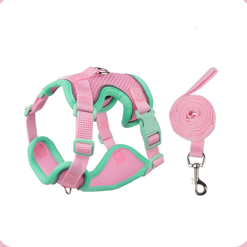 Cat Harness and Leash Set for Walking – Escape-Proof Reflective Vest for Cats and Small Dogs, Adjustable Soft Air Mesh with Pressure-Reducing Design, 4.92ft, M, Green & Pink - PawsPlanet Australia