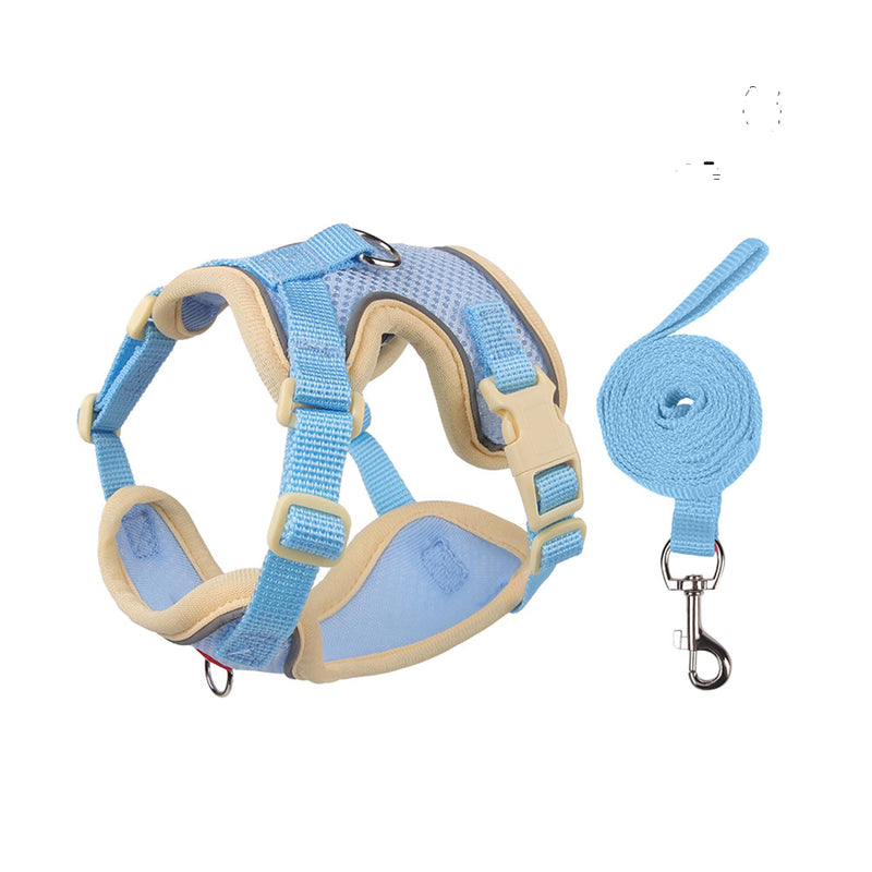 Cat Harness and Leash Set for Walking – Escape-Proof Reflective Vest for Cats and Small Dogs, Adjustable Soft Air Mesh with Pressure-Reducing Design, 4.92ft (Light Brown & Blue, M) - PawsPlanet Australia