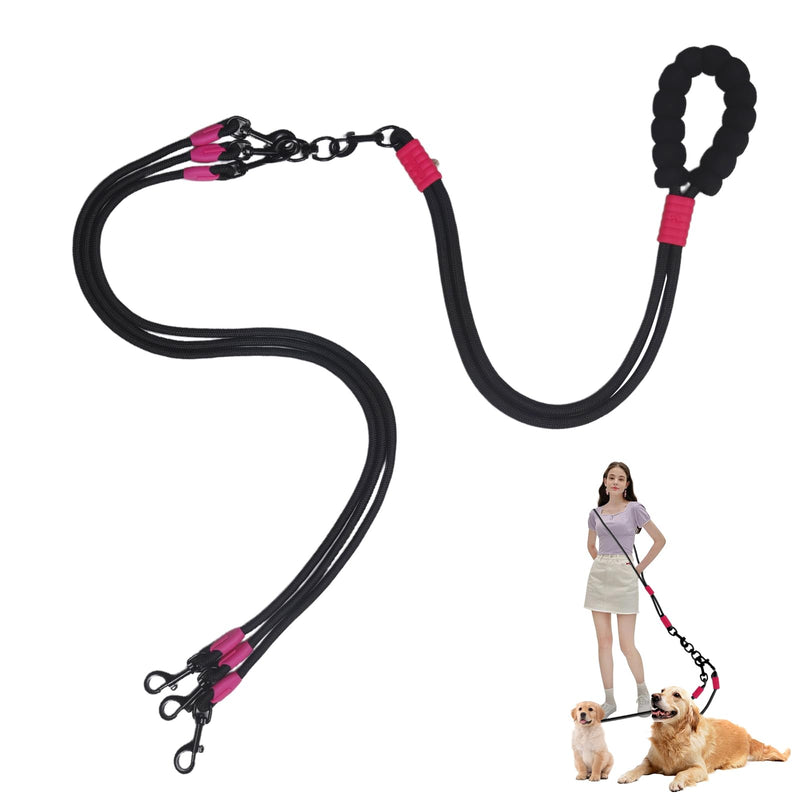 Double Dog Leash No Tangle, Adjustable Split Leads Three Pet Walking Leash with Comfortable Padded Handle for Three Dogs, Hands - Free Three Leashes for Small/Medium Pets (Black, Three Leashes) Black - PawsPlanet Australia