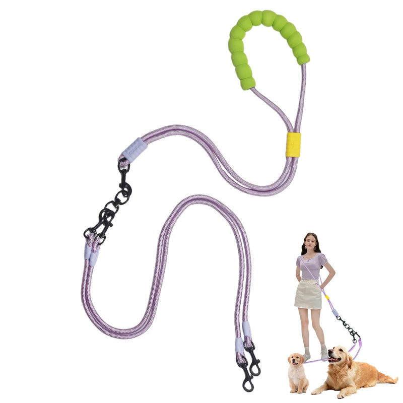 Double Dog Leash No Tangle, Adjustable Split Leads Dual Pet Walking Leash with Comfortable Padded Handle for Two Dogs, Hands - Free Dual Leashes for Small/Medium Pets (Purple, Double Leashes) Purple