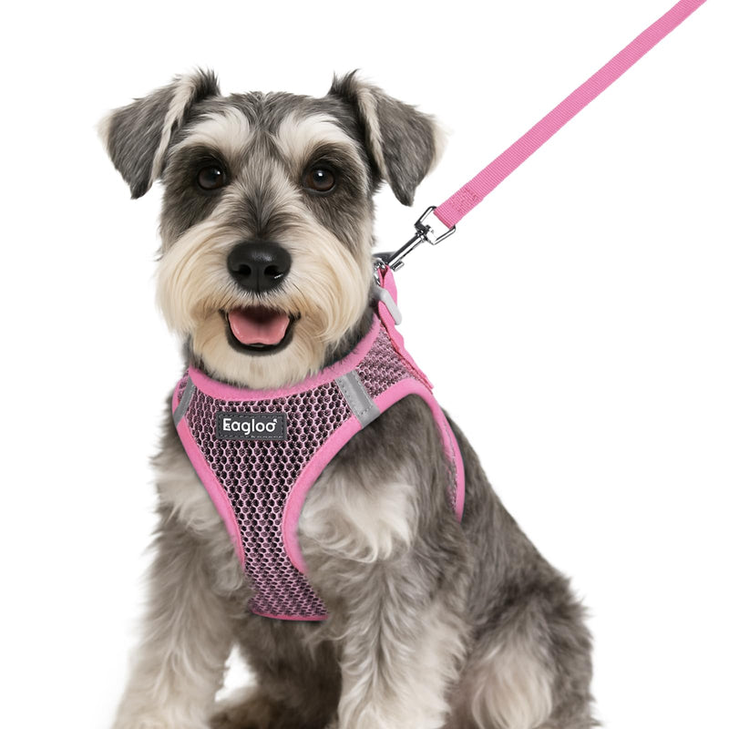 Eagloo Small Dog Harness and Leash Set, Step in Puppy Vest with Breathable Soft Mesh, Walking Reflective Pet Harness for Small Dogs, Pink, S S(Chest:15.1"-16.5") - PawsPlanet Australia