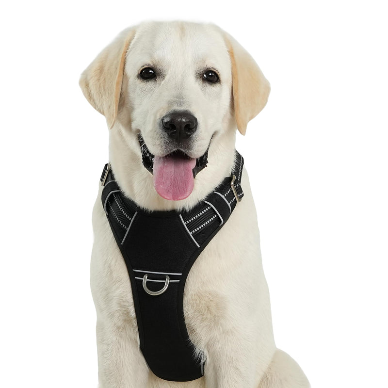 No Pull Dog Harness with Reflective Safety Strips, Adjustable Soft Padded, 3 Buckles, 2 Leash Clips, Oxford No Choke Pet Vest with Easy Control Handle for Large Dogs, Black, L - PawsPlanet Australia