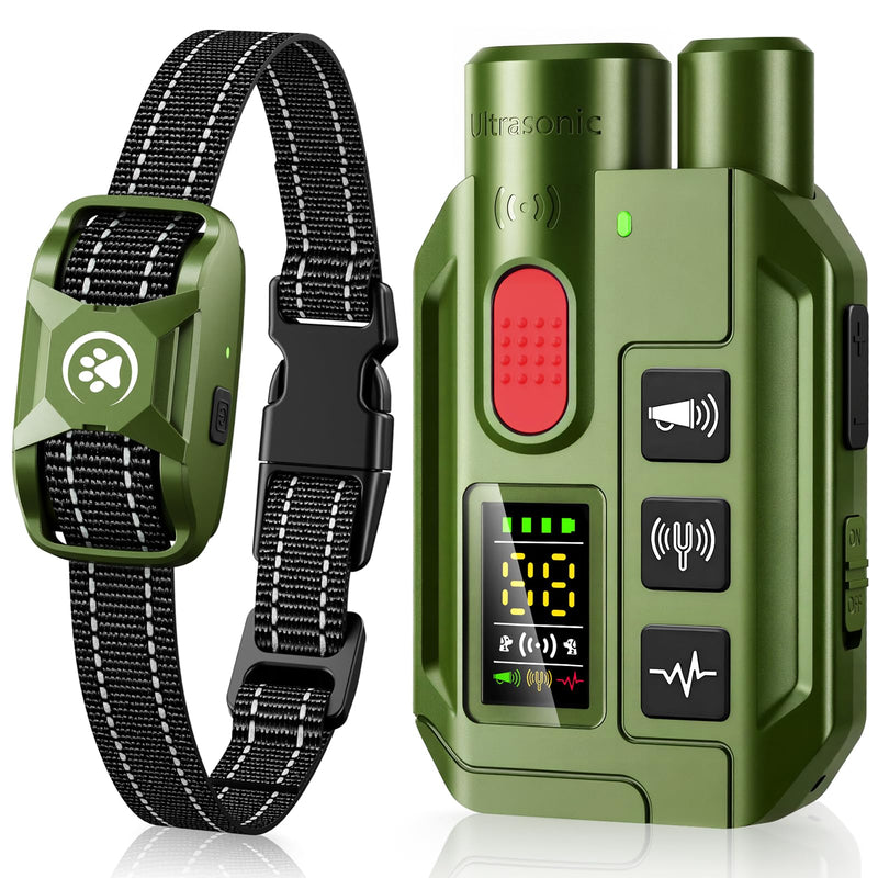 Dog Shock Collar with Remote – 3300ft Range, Waterproof & Rechargeable, Adjustable Beep, Shock, Vibration & Ultrasonic Modes, Dog Training Collar for Obedience & Behavior Control Army Green - PawsPlanet Australia