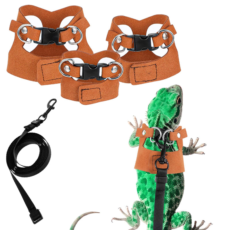3 Pack Adjustable Harness and Leash Set Soft Leather Lizards Harness Small Animal Traction Rope Strap Bearded Dragon Lizard Training Walking Vest for Reptiles Squirrel Lizard Chinchilla - PawsPlanet Australia