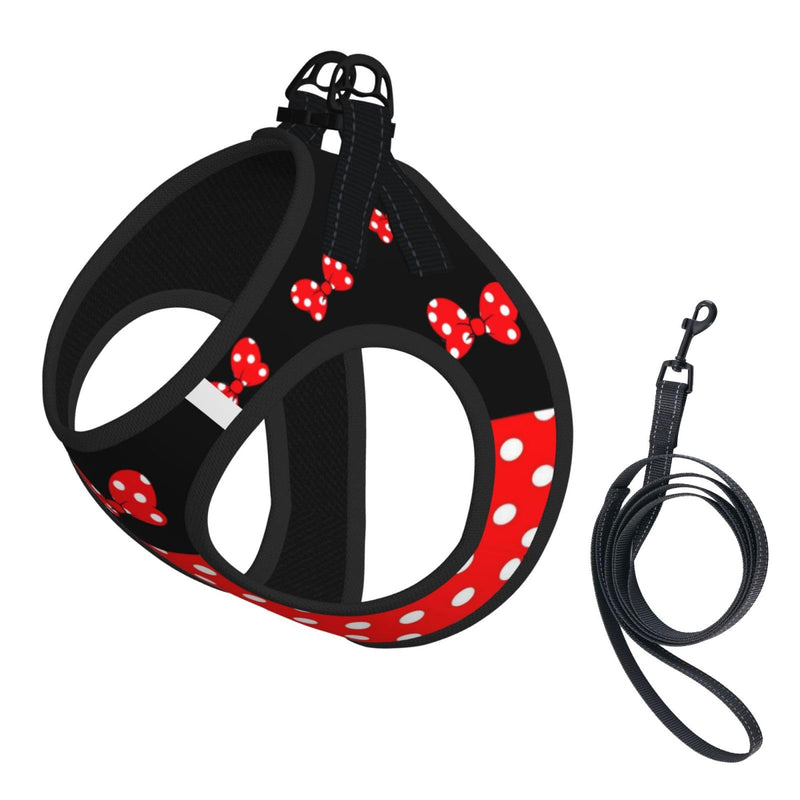 Red Black Polka Dot Bow No Pull Dog Harness and Leash Set, Reflective Vest for Small Dogs Adjustable, Cute Breathable Mesh Puppy Harness for Walking Leash Training,Small Red Black Polka Dot Bow S(Chest:14"-17") - PawsPlanet Australia