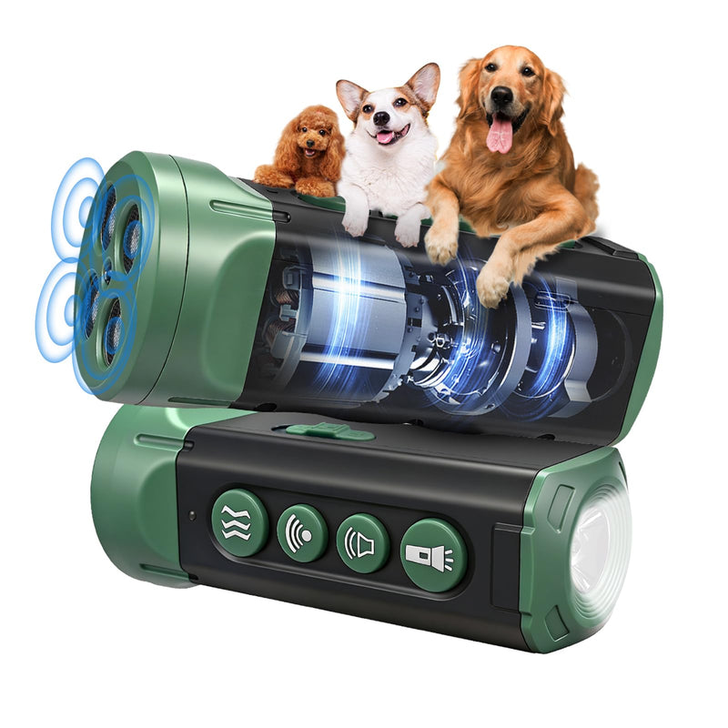 BOKKY 6-in-1 Anti Barking Device for Dogs with 3X Sonic Emitters Convertible Waterproof Dog Bark Deterrent of 4 Heads Up to 32FT Long - Safe for Dogs Training - Indoor & Outdoor 1PACK-Green