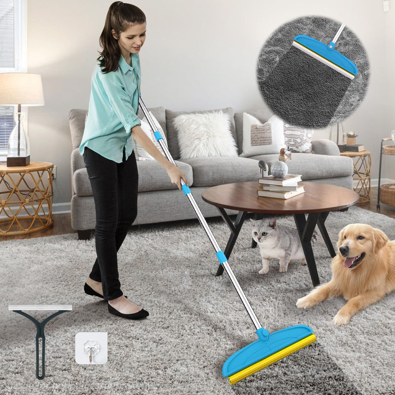 Carpet Rake for Dog Hair Remover: 2 in 1 Reusable Pet Hair Remover – 60‘’ Adjustable Long Handle Carpet Removal Tool for Dog Cat Human Hair – Carpet Scrape Cleaning for Rug Couch Bed - PawsPlanet Australia
