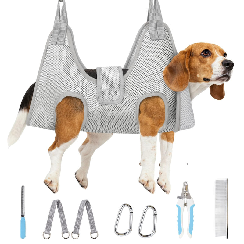 Supet Dog Grooming Hammock for Large Dogs, Dog Hanging Harness for Nail Trimming Doorframe, Pet Holder Restraint for Clipping Nails, Pet Hoist Sling for Cutting Nails at Home (Grey L) L（ Legs Spacing：10.2"-18.0" / Max W：60LBS） Grey