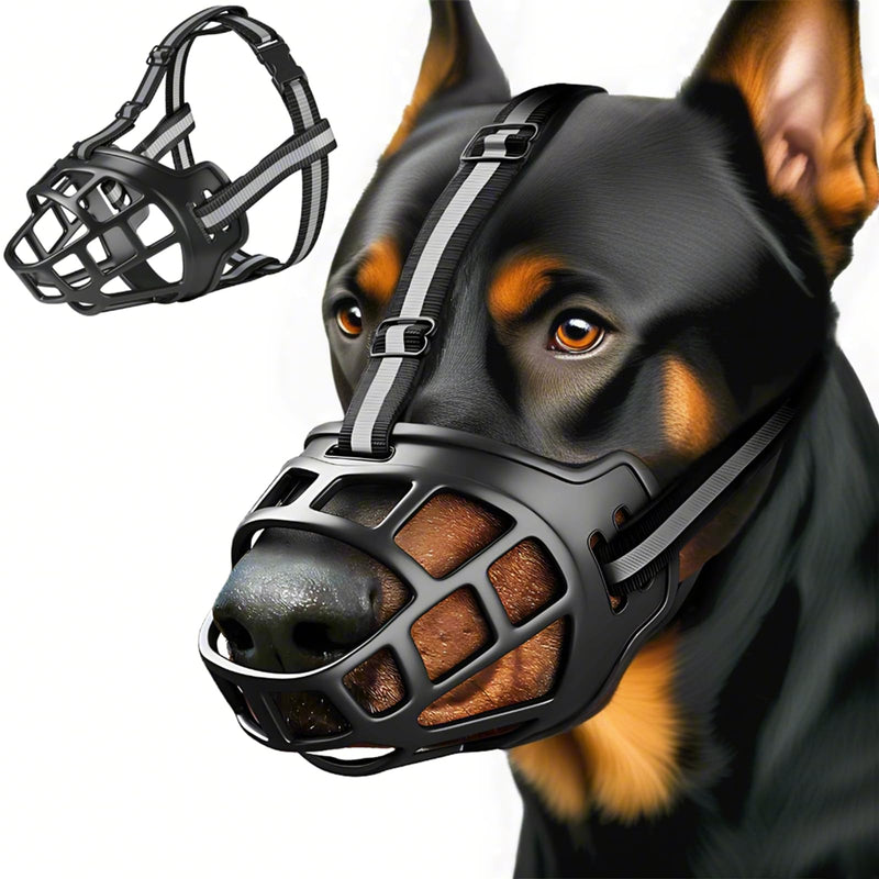 Dog Muzzle, Breathable Basket Muzzles for Small Medium Large Sized Dogs, Adjustable Humane Cage Mouth Cover for Scavenging Grooming Biting Chewing, Allows Panting and Drinking(Soft Rubber, M) - PawsPlanet Australia