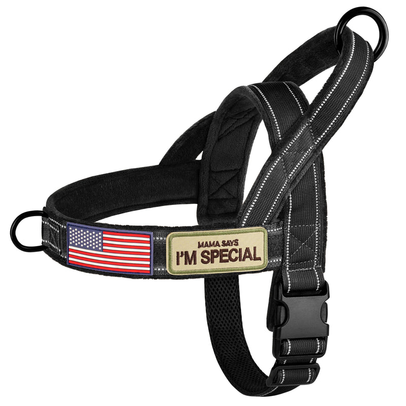 Forestpaw No Pull Dog Harness with Large Handle,Slip on Reflective Vest with Quick Release Buckle,Comfortable Flannel Lining for Medium Large Dogs Walking Training (Includes 3 Patches),Black XL XL: Chest 30-39", Fit 80-110 lbs Black - PawsPlanet Australia