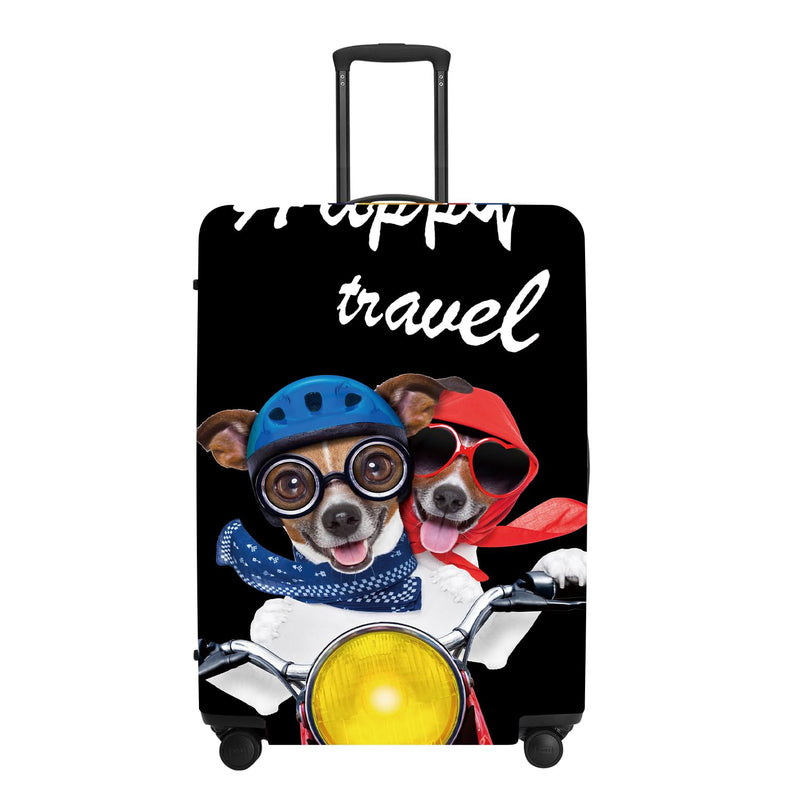 Pet Travel Luggage Protector, Washable Dog Design Suitcase Case with “Happy travel” Text Anti-scratch for 28",30"Bag L(28"-30" Suitcase) 53 - PawsPlanet Australia