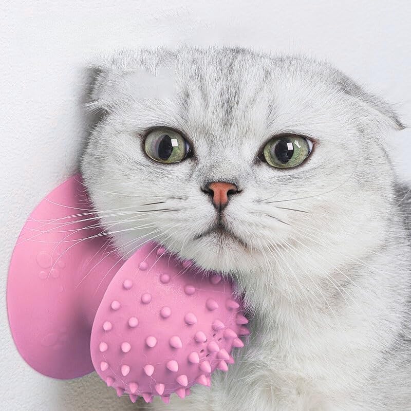 Cat Self Groomer with Suction Cups – Wall-Mounted Pet Massage Brush for Itching & Fur Shedding – Cat Scratch and Rub Toy for Indoor Cats – Easy to Install, 7x7x7.5cm (Pink) Pink - PawsPlanet Australia