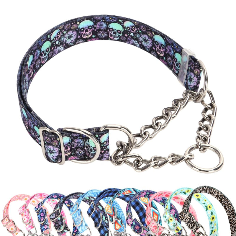 Chain Martingale Dog Collar, No Slip Choke Collar for Dogs Adjustable Buckle Stainless Steel Training No Pull Dog Choker Collar for Small Medium Large Pets Boys Girls Male Female, Skull L L(Neck 19"-24")