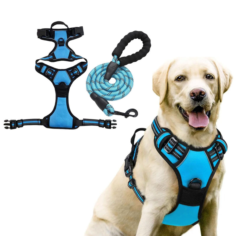 Dog Harness and Leash Set,Eflective and Breathable Pet Harness, Adjustable Comfortable Soft Padded Vest Harness Easy Control with a Free Heavy Duty 5ft Dog Leash. (Sky Bllue, Large) Sky Bllue - PawsPlanet Australia