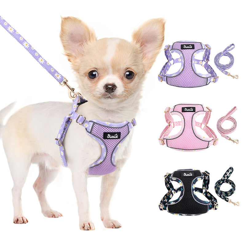 Lukovee No Pull Puppy Harness and Leash Set - Soft Lightweight Escape Proof Puppy Vest Harness, Breathable Adjustable Pet Harness with Dog Leash for Small Dogs (Purple, XXS) XX-Small (2.2-6 lb) Purple - PawsPlanet Australia