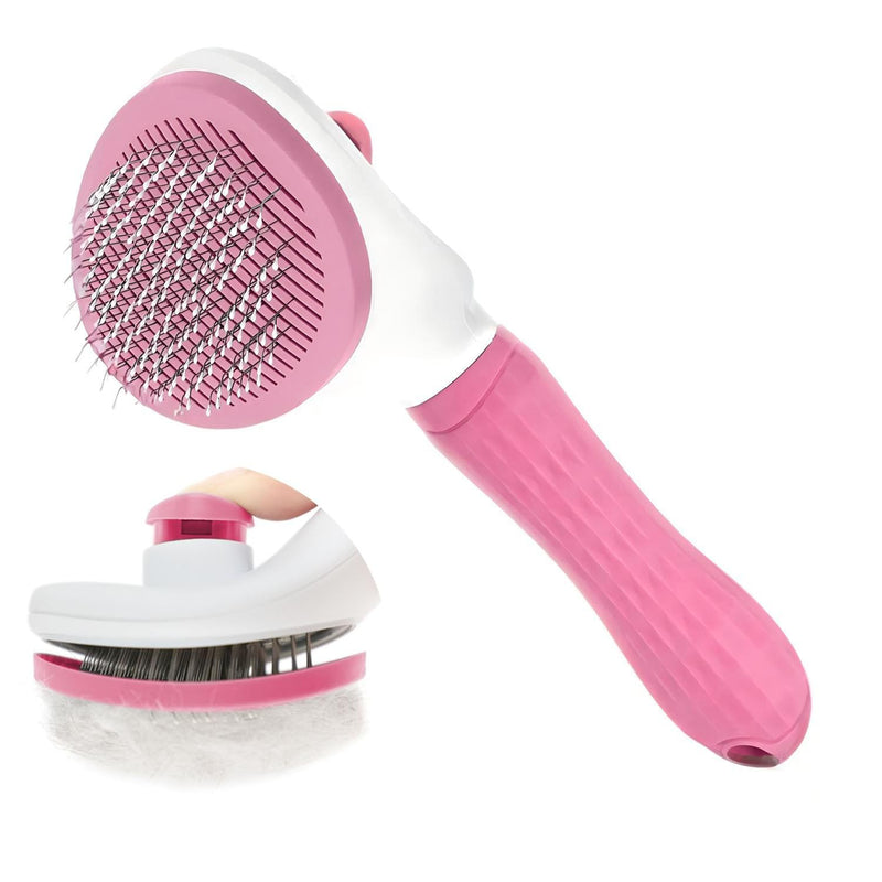 Cat Hair Brush, Cat Brush for Shedding with Metal Comb, Self Cleaning Pet Hair Brush with Release Button - Skin Friendly Deshedding Grooming Brush for Short and Long Haired Cats Pink - PawsPlanet Australia