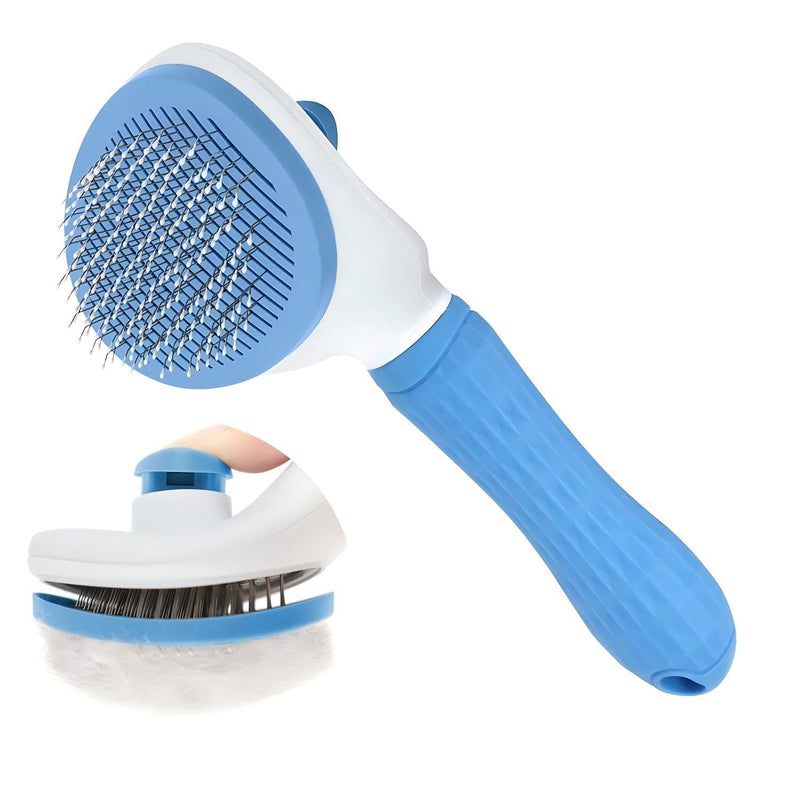Cat Hair Brush, Cat Brush for Shedding with Metal Comb, Self Cleaning Pet Hair Brush with Release Button - Skin Friendly Deshedding Grooming Brush for Short and Long Haired Cats Blue - PawsPlanet Australia