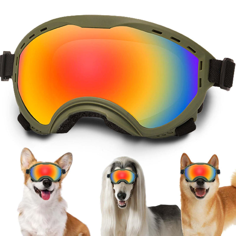 Dog Sunglasses with Adjustable Strap, UV Protection, Winproof Puppy Sunglasses, Suitable for Dogs Eyes Protection,Soft Dogs Goggles Medium Army Green Frame Colored Lenses - PawsPlanet Australia