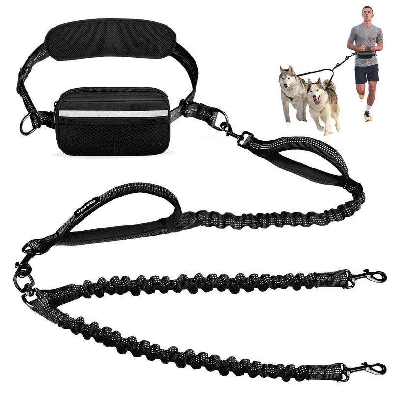 Hands Free Double Dog Leash with Pouch, Dual Leash for 2 Dogs with Reflective Padded Handles, Durable Bungee and Lumbar Waist Belt for Walking, Jogging and Running (Medium/Large, 25-120 lbs) Medium/Large - PawsPlanet Australia